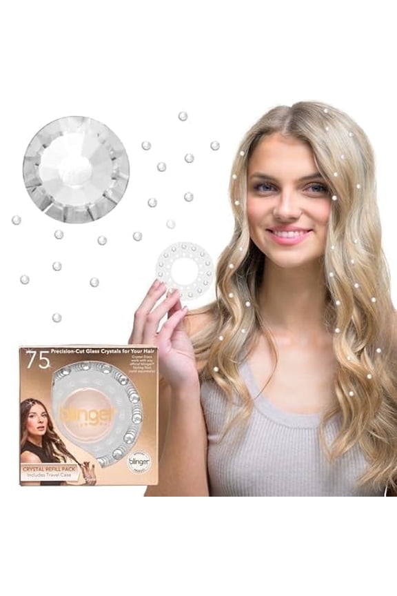® Crystal Women Refill Pack | 75 Hair Safe Glass Crystals for Everyday Glam | Crystal 7 mm | Gem Stamper Not Included