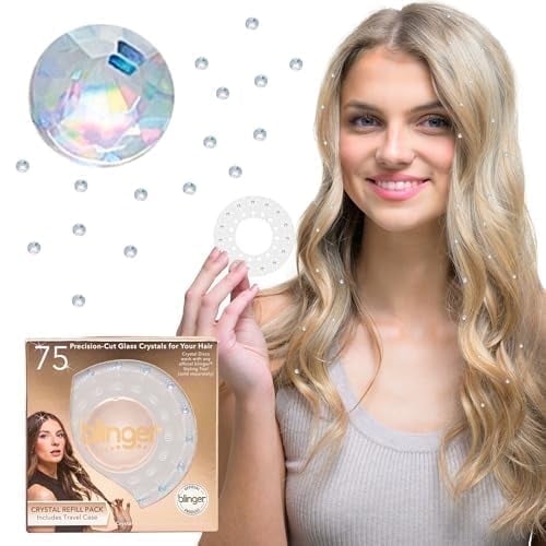 blinger® Crystal Women Refill Pack | 75 Hair Safe Glass Crystals for Everyday Glam | AB 3 mm | Gem Stamper Not Included