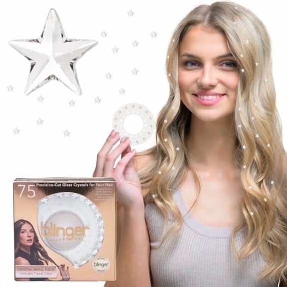 blinger® Crystal Women Refill Pack | 75 Hair Safe Glass Crystals for Everyday Glam | Crystal Stars 5 mm | Gem Stamper Not Included