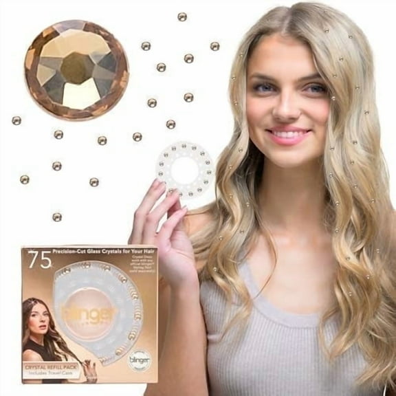 blinger® Crystal Women Refill Pack | 75 Hair Safe Glass Crystals for Everyday Glam | Golden Honey 5 mm | Gem Stamper Not Included
