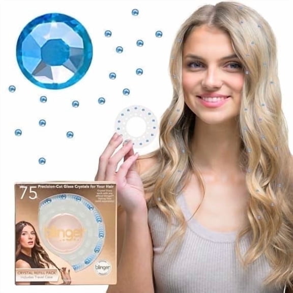 blinger® Crystal Women Refill Pack | 75 Hair Safe Glass Crystals for Everyday Glam | Light Sapphire 4 mm | Gem Stamper Not Included