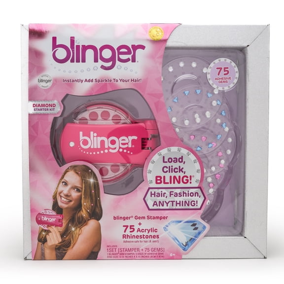 blinger® Diamond Starter Kit Hair Gem Stamper with 75 Colorful Gems Perfect Gifts for Kids,Girls