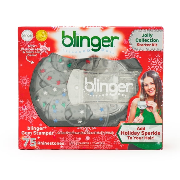 blinger Jolly Collection Hair Gem Stamper with 75 Shimmering Gems | Limited Edition Fun Hair Jewelry for Girls & Women | Perfect for New Year Looks, Birthdays, Dress-Up & Everyday Glam