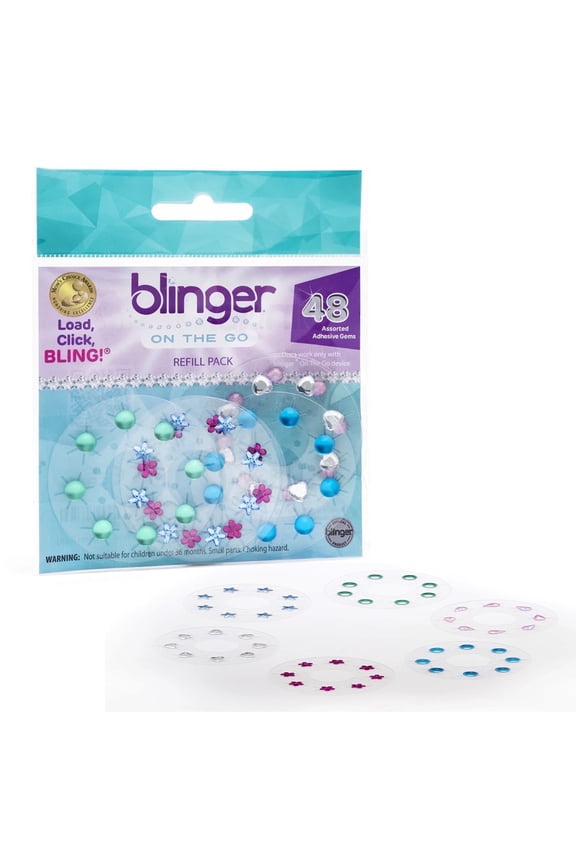 ® Mini (On the Go) Refill Pack with 48 Colorful Hair-Safe Gems - Fun | Gem Stamper Not Included