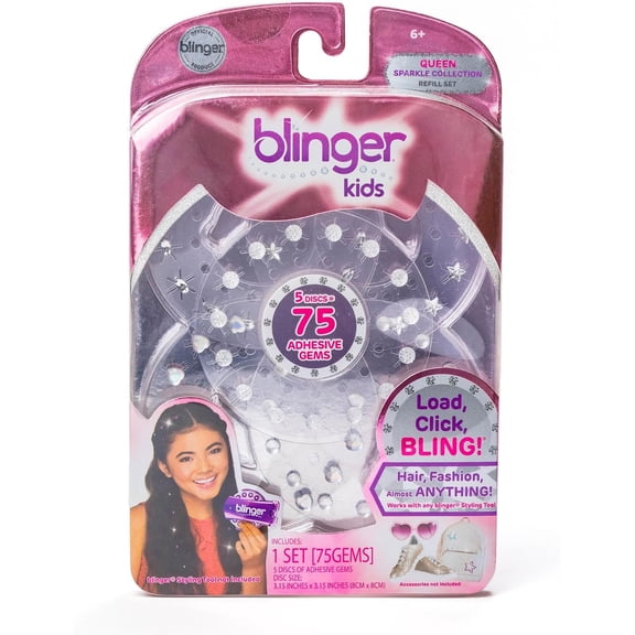blinger® Sparkle Collection Refill Pack | 75 Colorful Hair-Safe Gems | Gift for Girls - Queen | Gem Stamper Not Included
