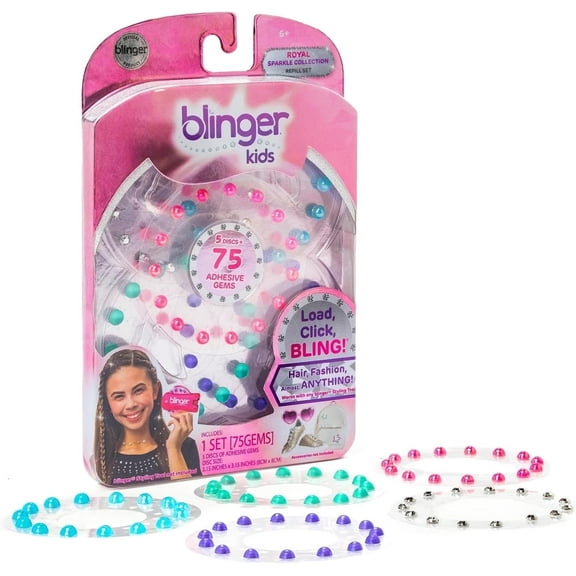 blinger® Sparkle Collection Refill Pack | 75 Colorful Hair-Safe Gems | Gift for Girls - Royal | Gem Stamper Not Included
