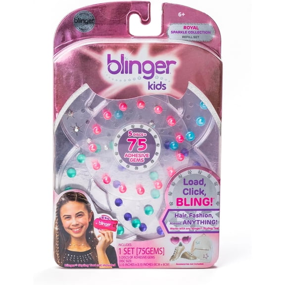 blinger® Sparkle Collection Refill Pack | 75 Colorful Hair-Safe Gems | Gift for Girls - Royal | Gem Stamper Not Included