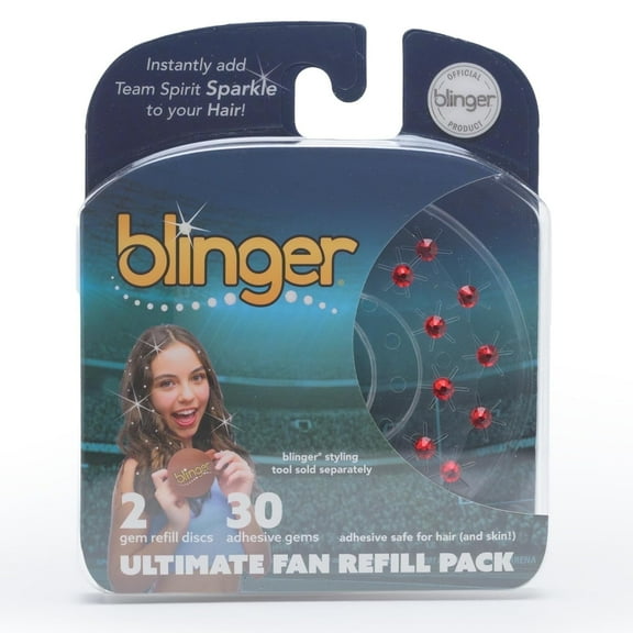 blinger® Ultimate Fan Refill Pack | 30 Dazzling Hair-Safe Glass Crystals for Sports Lovers - Bright Red | Gem Stamper Not Included