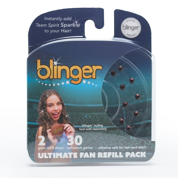 blinger® Ultimate Fan Refill Pack | 30 Dazzling Hair-Safe Glass Crystals for Sports Lovers - Brown | Gem Stamper Not Included