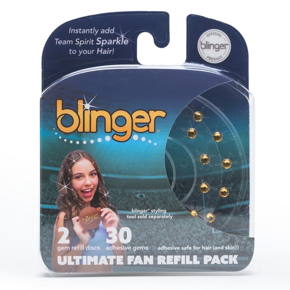 blinger® Ultimate Fan Refill Pack | 30 Dazzling Hair-Safe Glass Crystals for Sports Lovers - Gold | Gem Stamper Not Included
