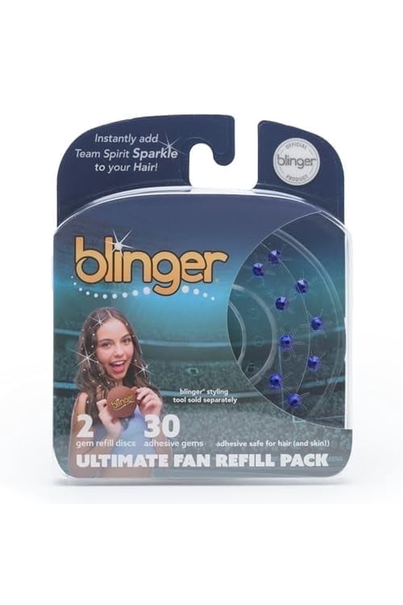 ® Ultimate Fan Refill Pack | 30 Dazzling Hair-Safe Glass Crystals for Sports Lovers - Navy Blue | Gem Stamper Not Included