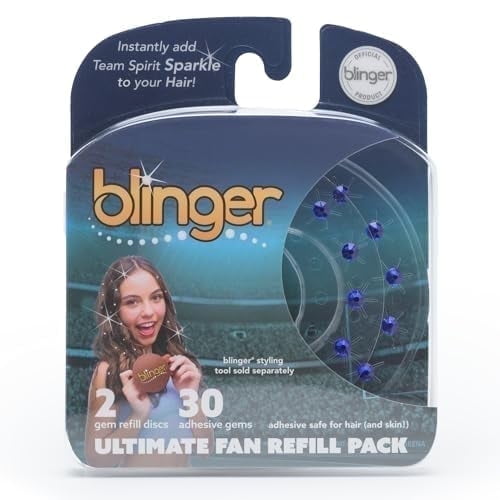 blinger® Ultimate Fan Refill Pack | 30 Dazzling Hair-Safe Glass Crystals for Sports Lovers - Navy Blue | Gem Stamper Not Included