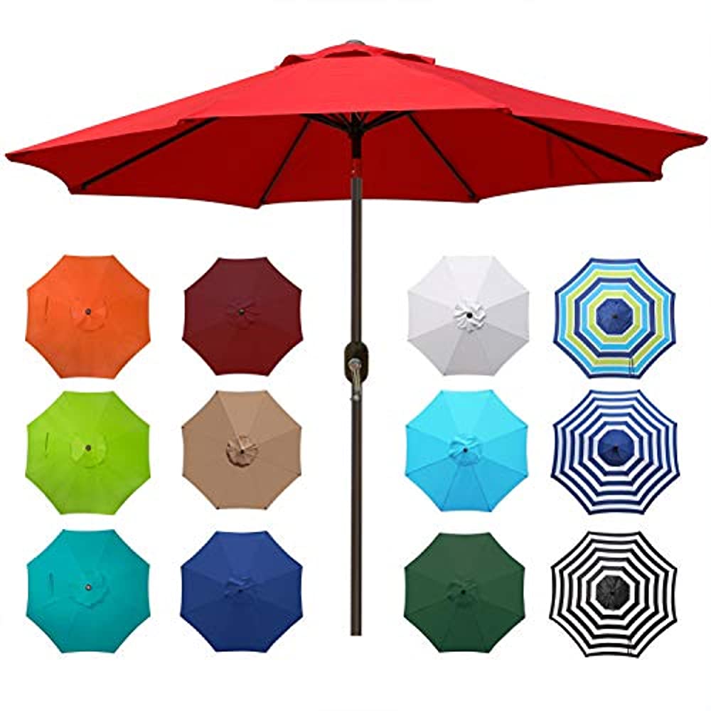 blissun 9' patio umbrella aluminum manual push button tilt and crank