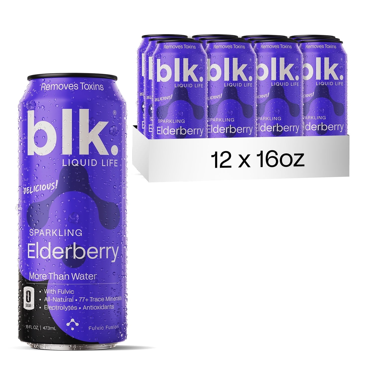 blk. Elderberry Sparkling Water, Decaffeinated, 16oz, 12