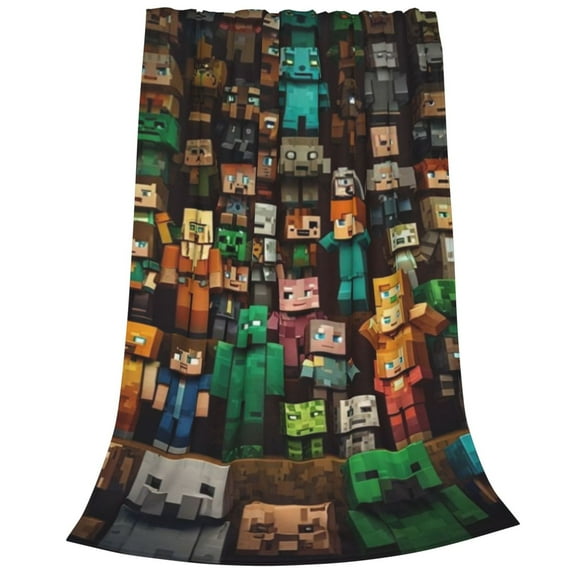 block-based game Characters Blanket - Soft Flannel Bedspread/Throw with Steve & Creeper Designs - All-Season Couch, Camping, Birthday/Christmas Gift for block-based game Fans - Official Game