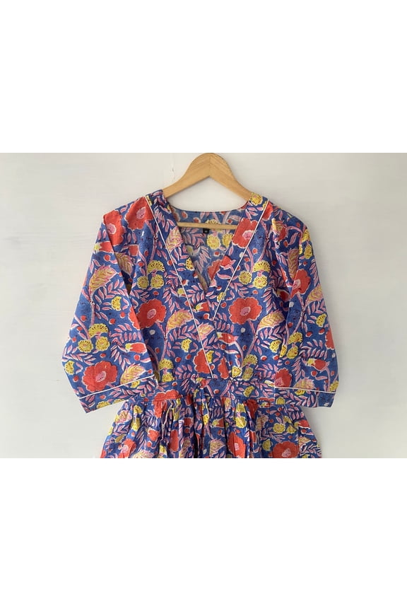 block print dress, cotton dress, indian cotton dress, blousen dress, flapper dress, kimono robe, indian dresses,women dress, maternity dress