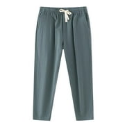 blocloalo Gym Pants Men Mens Fashion Casual Solid Color Try Breathable Cotton And Linen Pocket Elastic Waist Large Size Pants Trousers Mens Pajama Pants
