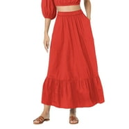 Women High Waist Maxi Long Pleated Skirt A Line Solid Color Tie Front Flowy Swing Skirt Casual Boho Summer Beach Skirt Formal Evening Party Skirt