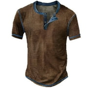 blocloalo Mens Distressed Henley Shirts Retro Short Sleeve Tee Shirts Casual Button Down V Neck Washed T-Shirts for Men