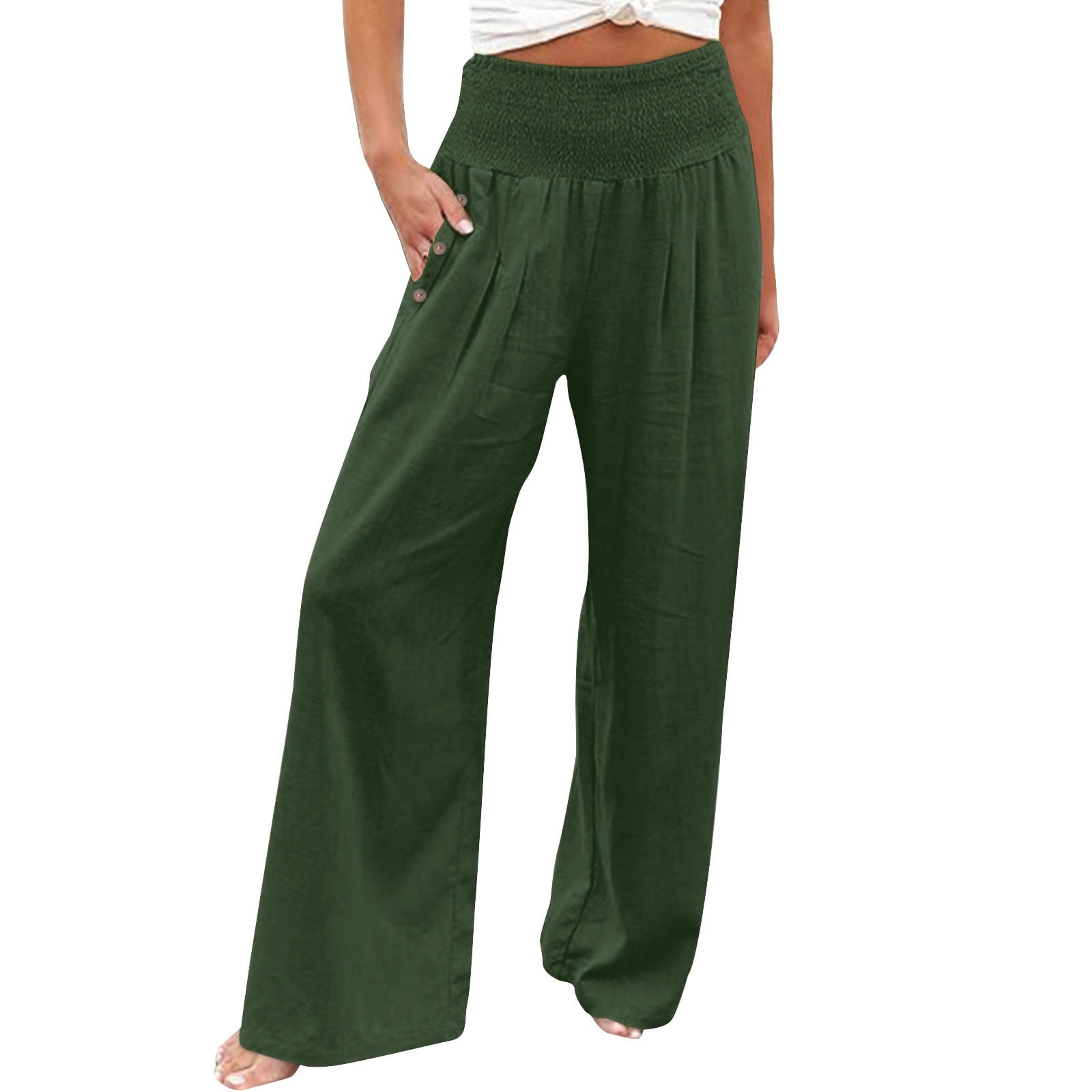 blocloalo Womens Linen Pants Wide Leg Palazzo Lounge Pant High Waisted