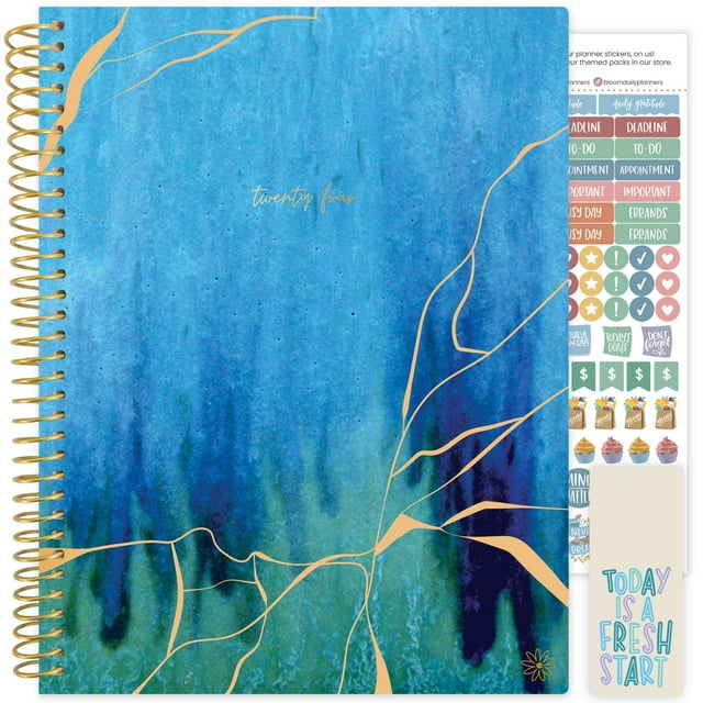 bloom daily planners 2024 Soft Cover Planner, 8.5" x 11", Blue Kintsugi