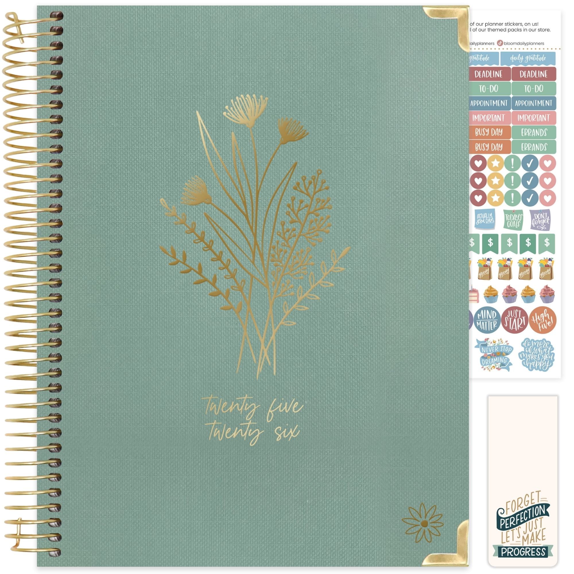 bloom daily planners 2025-26 Academic Planner, Hard Cover, 8.5" x 11", Green Linen