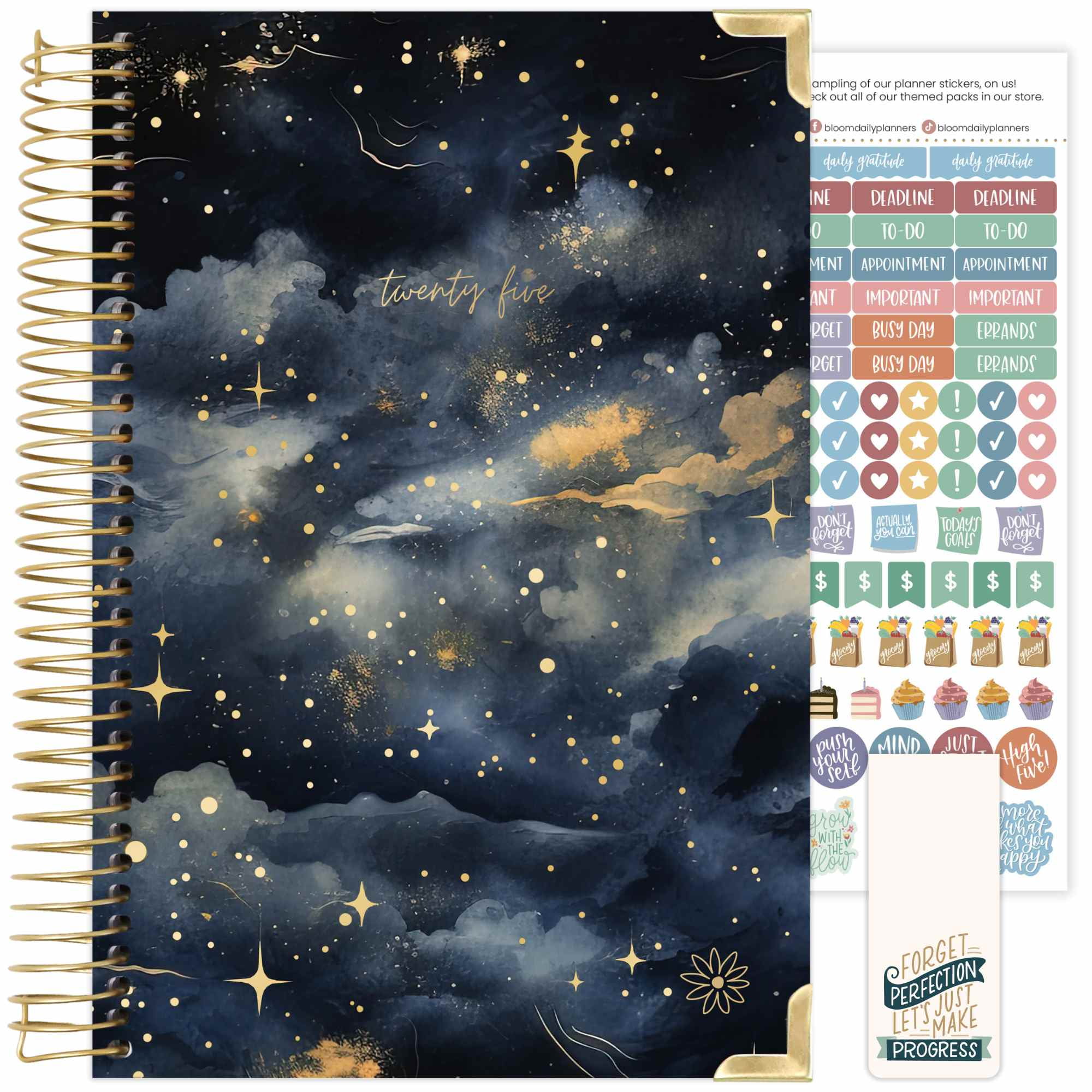 bloom daily planners 2025 Hard Cover Planner, 5.5" x 8.25", Midnight