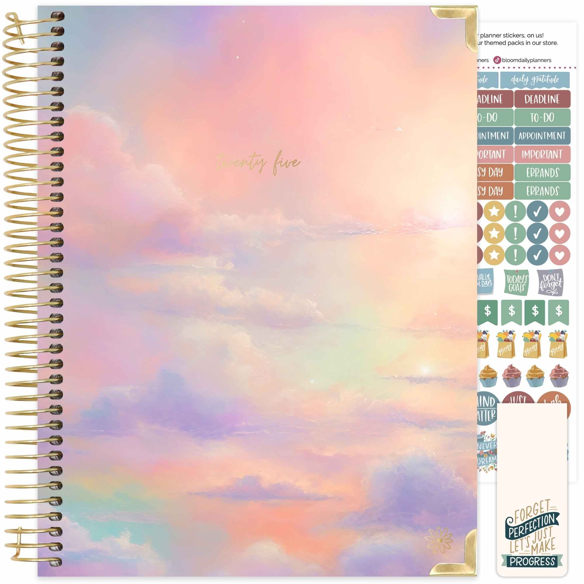 bloom daily planners 2025 Hard Cover Planner, 8.5" x 11", Cotton Candy Clouds