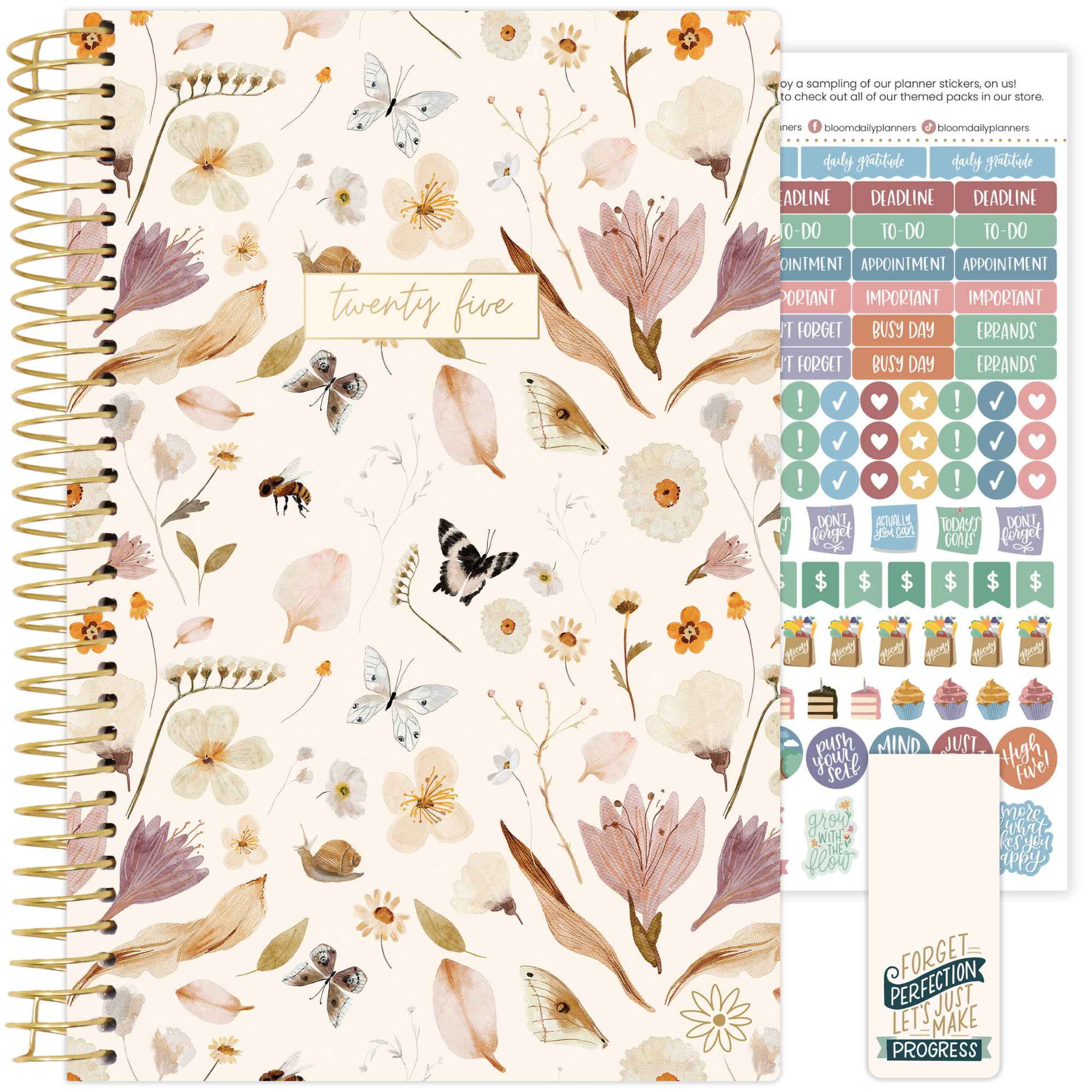 bloom daily planners 2025 Soft Cover Planner, 5.5" x 8.25", Butterfly Garden