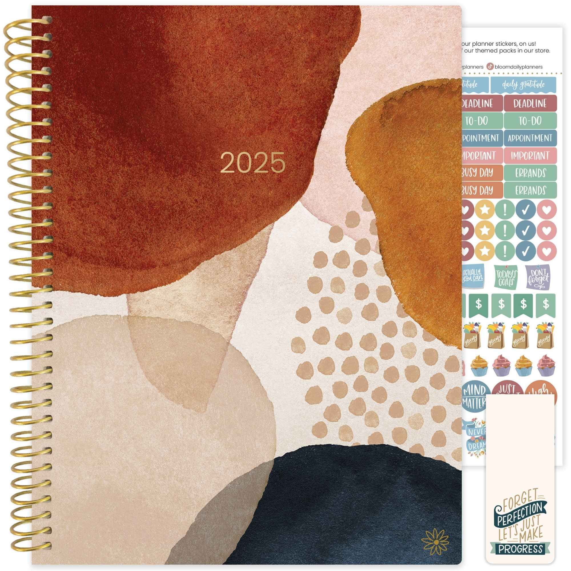 bloom daily planners 2025 Soft Cover Planner, 8.5" x 11", Earthy Abstract, Blue