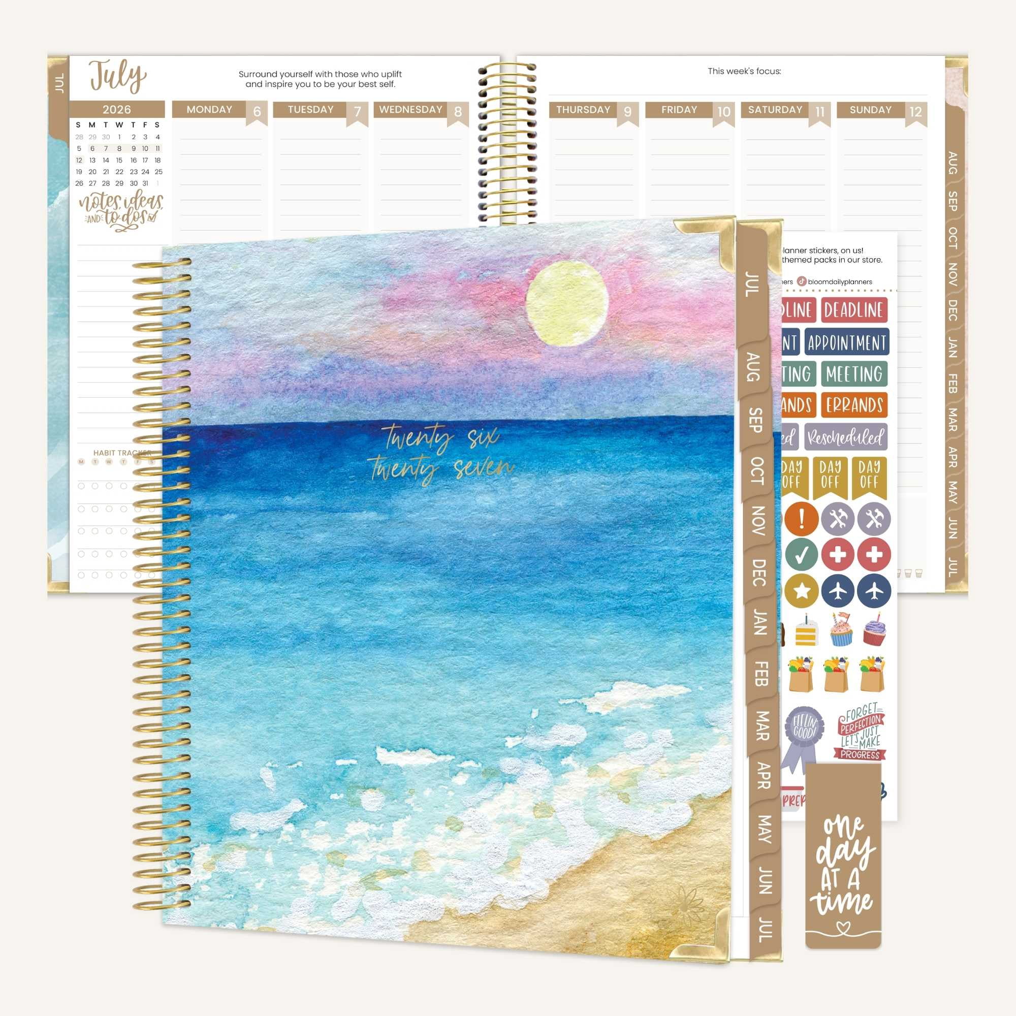 bloom daily planners 2026-2027 Academic Goal & Vision Planner, 13-Month Monthly & Weekly Hard Cover, 7.5" x 9", Coastal Calm
