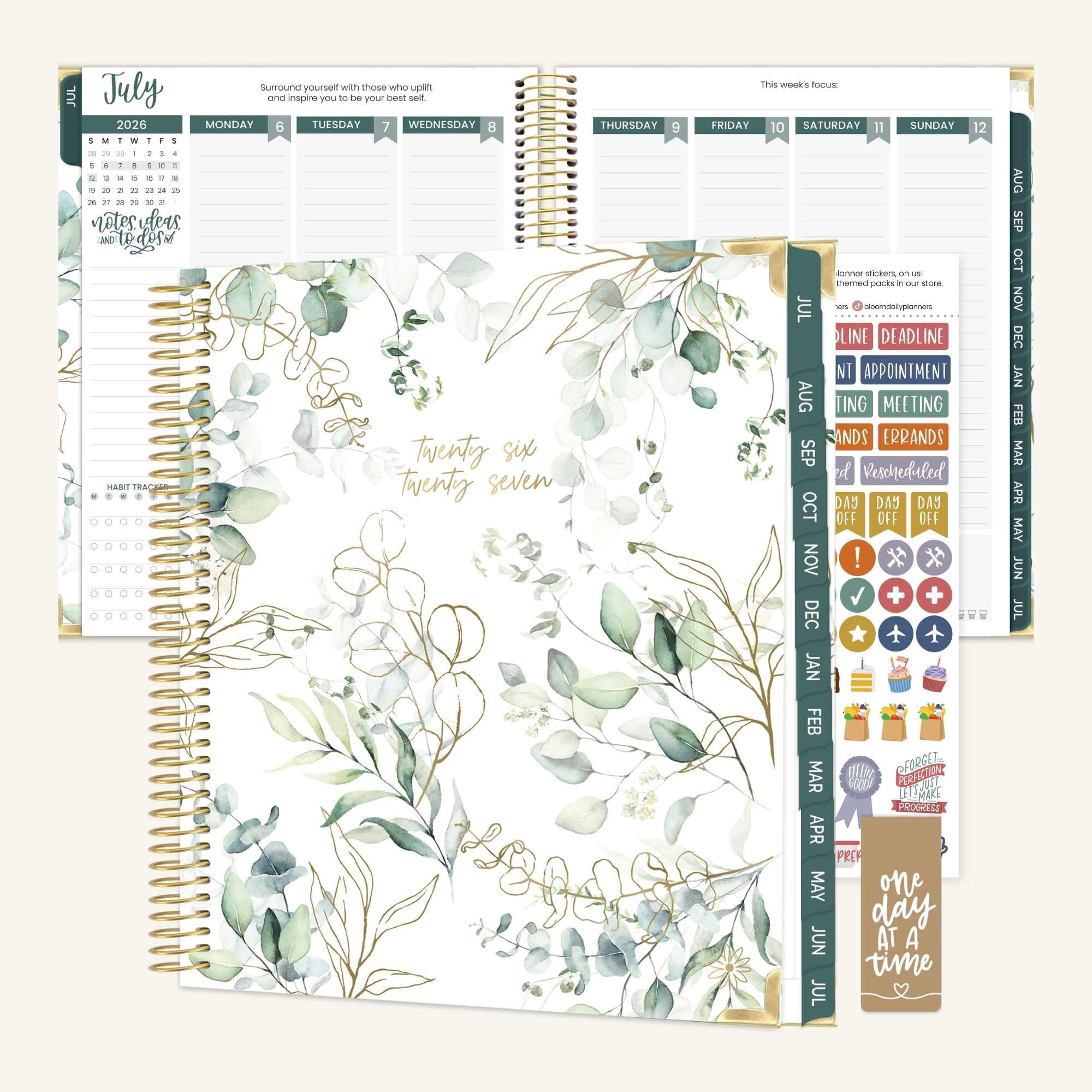 bloom daily planners 2026-2027 Academic Goal & Vision Planner, 13-Month Monthly & Weekly Hard Cover, 7.5" x 9", Eucalyptus