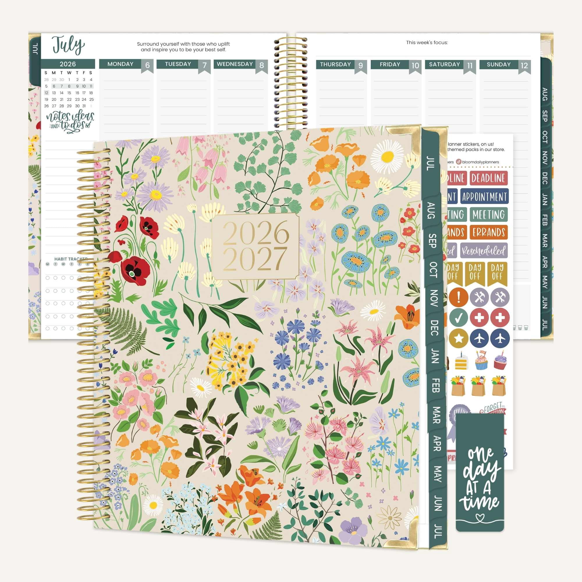bloom daily planners 2026-2027 Academic Goal & Vision Planner, 13-Month Monthly & Weekly Hard Cover, 7.5" x 9", Garden Party