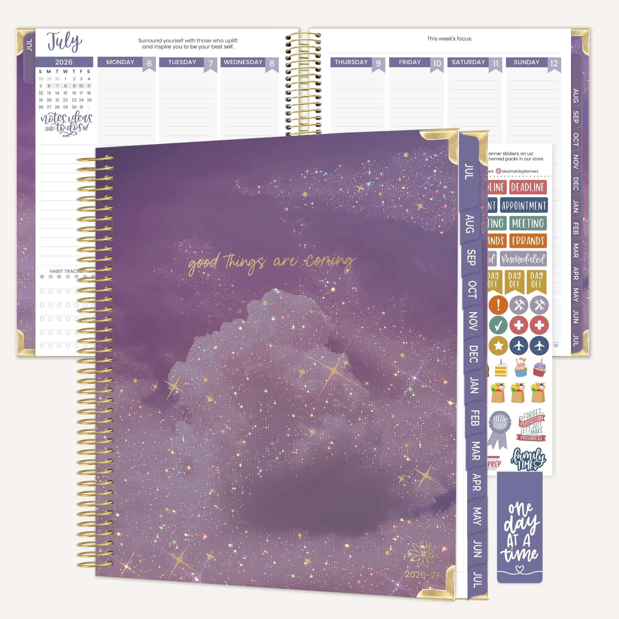 bloom daily planners 2026-2027 Academic Goal & Vision Planner, 13-Month Monthly & Weekly Hard Cover, 7.5" x 9", Good Things Are Coming