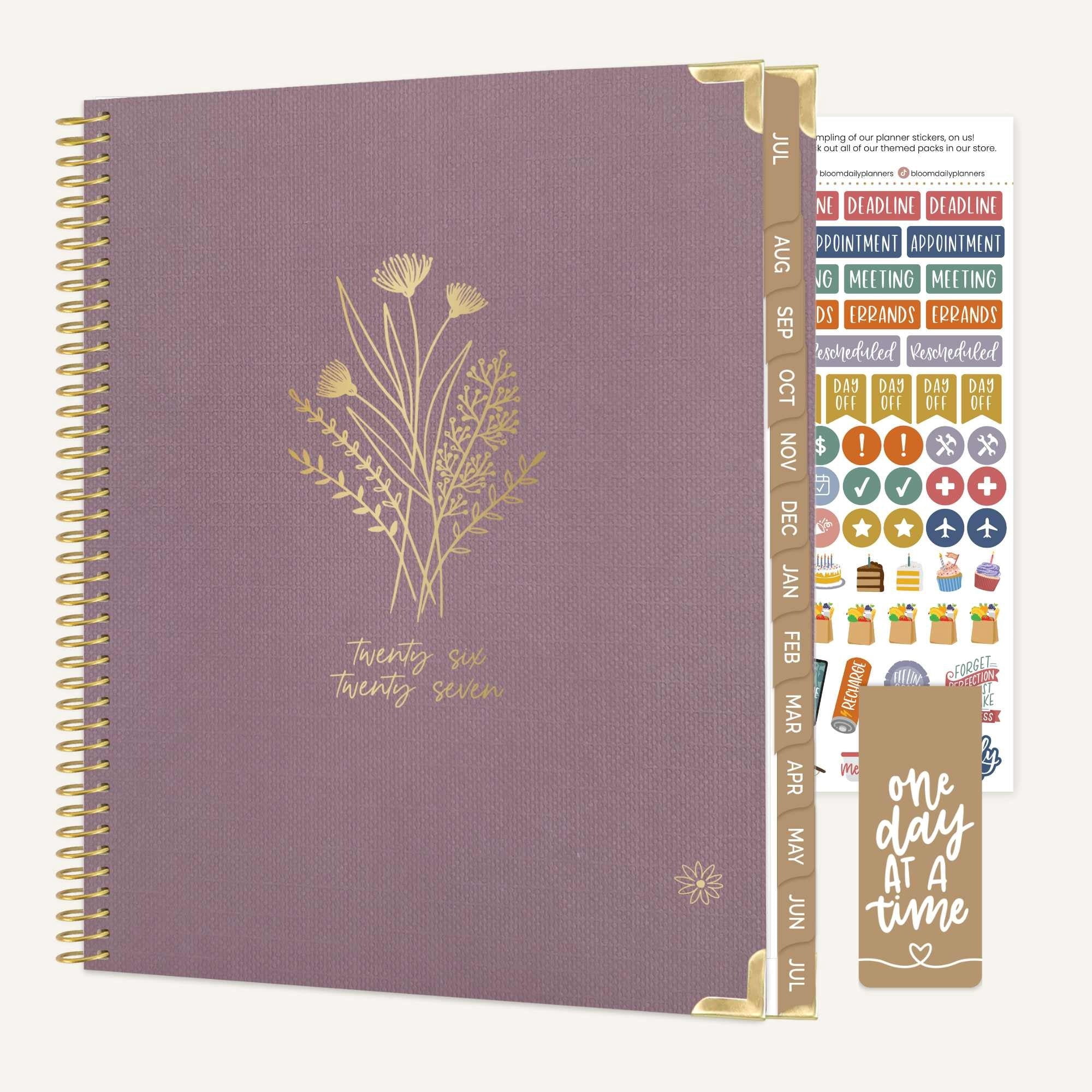 bloom daily planners 2026-2027 Academic Hard Cover Planner, 13-Month Monthly & Weekly, 8.5" x 11", Purple Linen