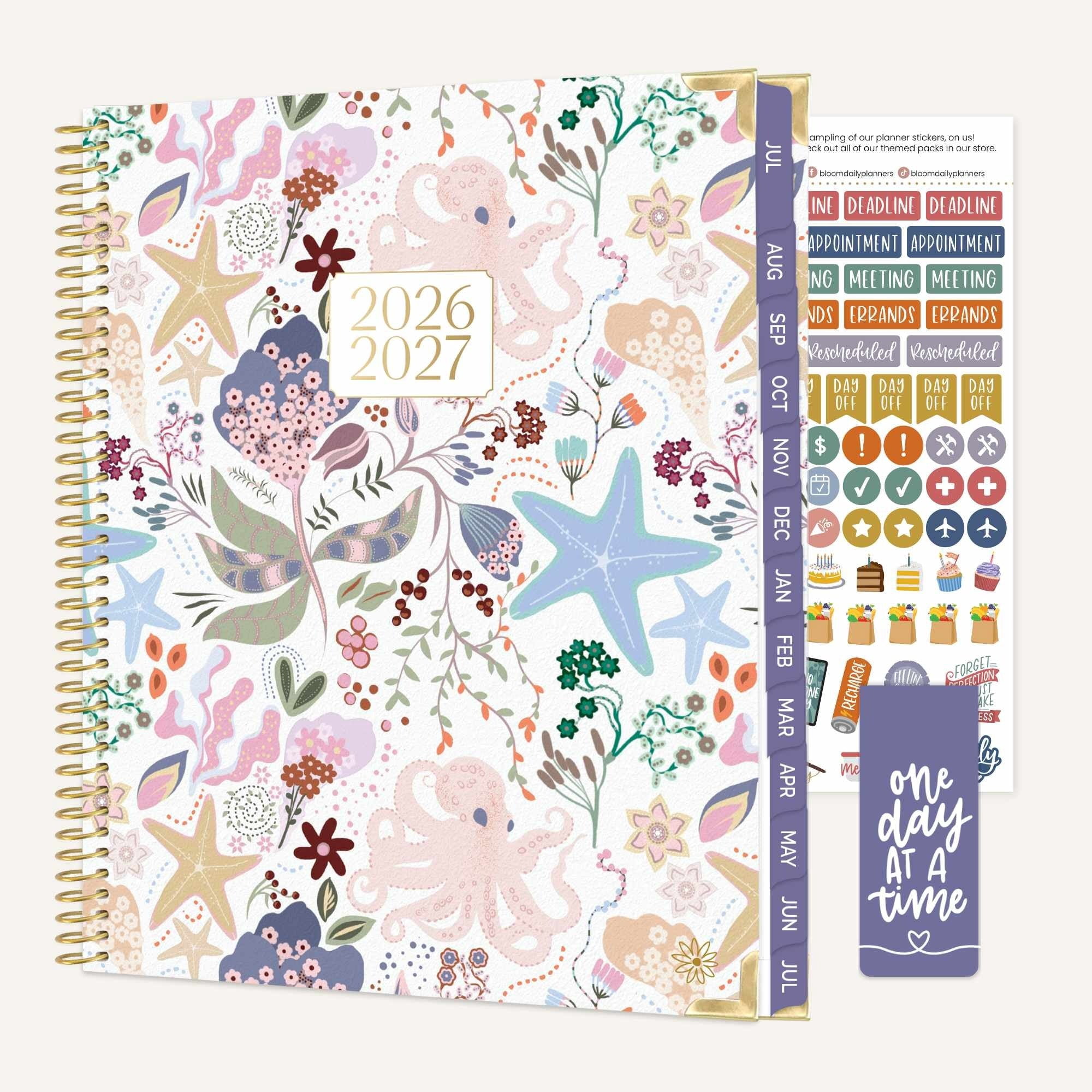 bloom daily planners 2026-2027 Academic Hard Cover Planner, 13-Month Monthly & Weekly, 8.5" x 11", Seaside Whimsy