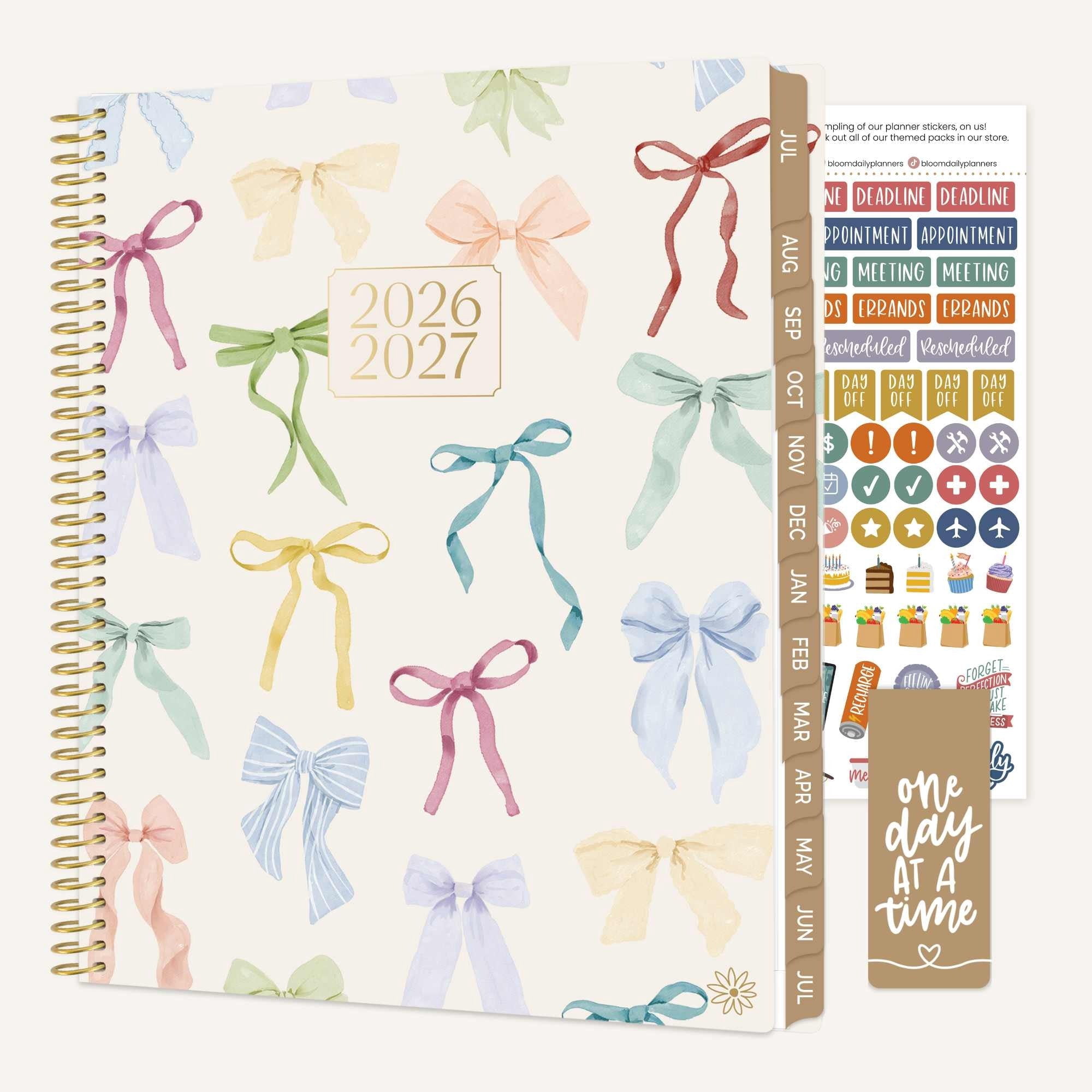 bloom daily planners 2026-2027 Academic Planner, 13 Month Monthly & Weekly, 8.5" x 11" Soft Cover, Stickers Included, Bows