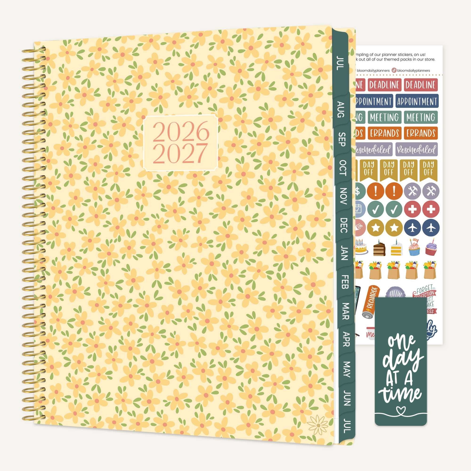 bloom daily planners 2026-2027 Academic Planner, 13 Month Monthly & Weekly, 8.5" x 11" Soft Cover, Stickers Included, Butter Yellow Daisies