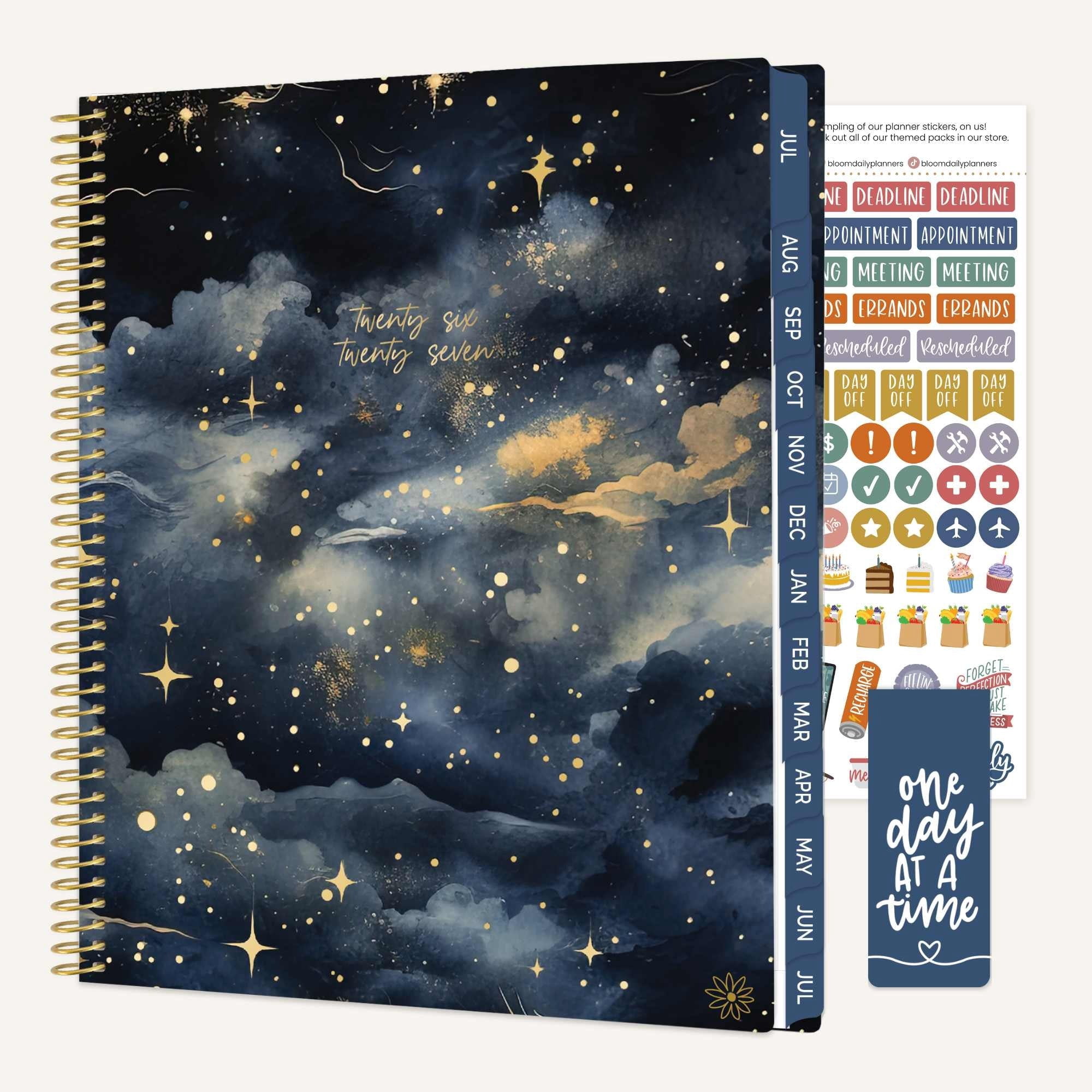 bloom daily planners 2026-2027 Academic Planner, 13 Month Monthly & Weekly, 8.5" x 11" Soft Cover, Stickers Included, Midnight Sky