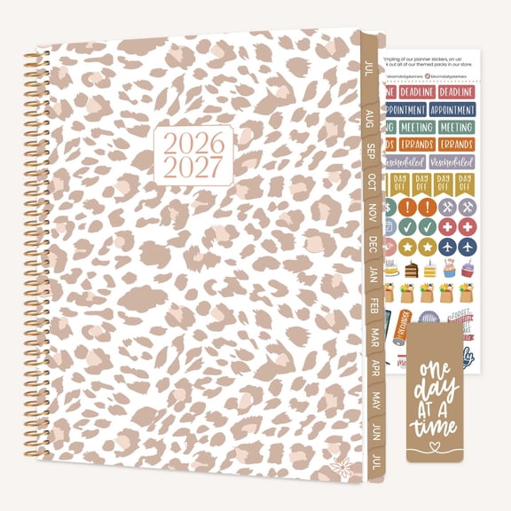 bloom daily planners 2026-2027 Academic Planner, 13 Month Monthly & Weekly, 8.5" x 11" Soft Cover, Stickers Included, Tan Leopard