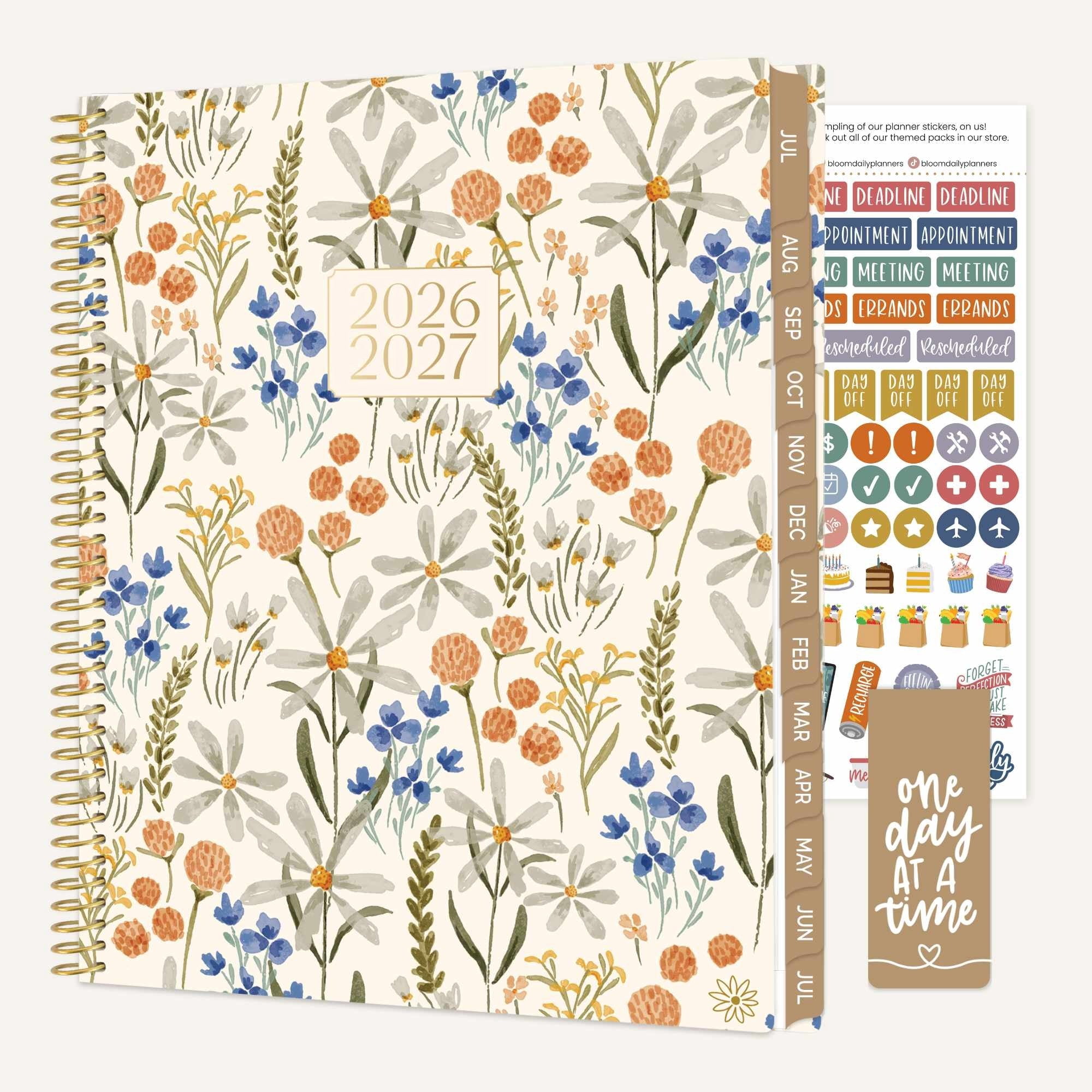 bloom daily planners 2026-2027 Academic Planner, 13 Month Monthly & Weekly, 8.5" x 11" Soft Cover, Stickers Included, Whimsical Wildflowers