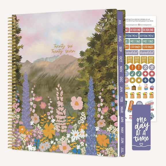 bloom daily planners 2026-2027 Academic Planner, 13 Month Monthly & Weekly, 8.5" x 11" Soft Cover, Stickers Included, Wildflower Mountainside