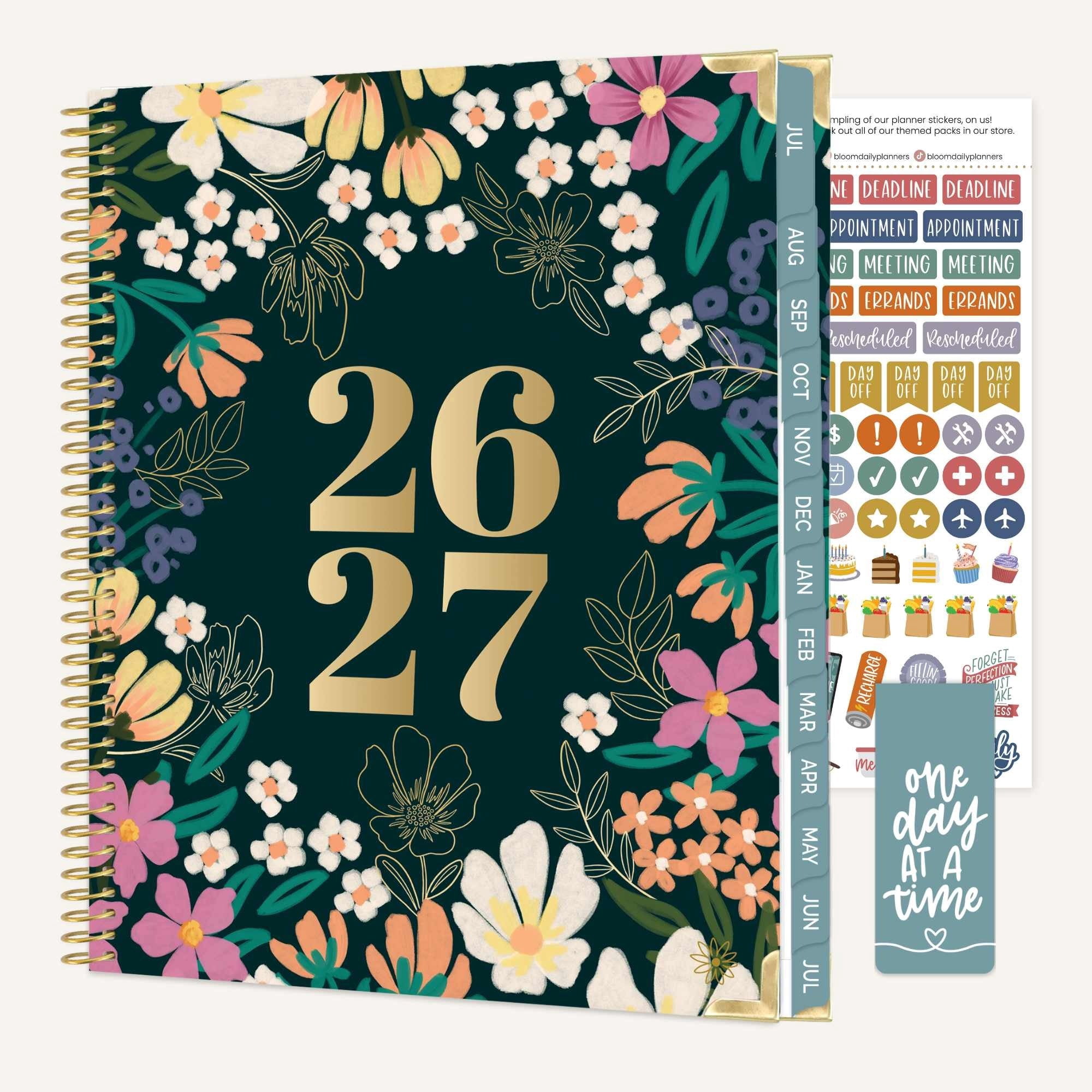 bloom daily planners 2026-2027 Academic Planner, 13-Month Monthly & Weekly Hard Cover, 8.5" x 11", Blooming Wildly