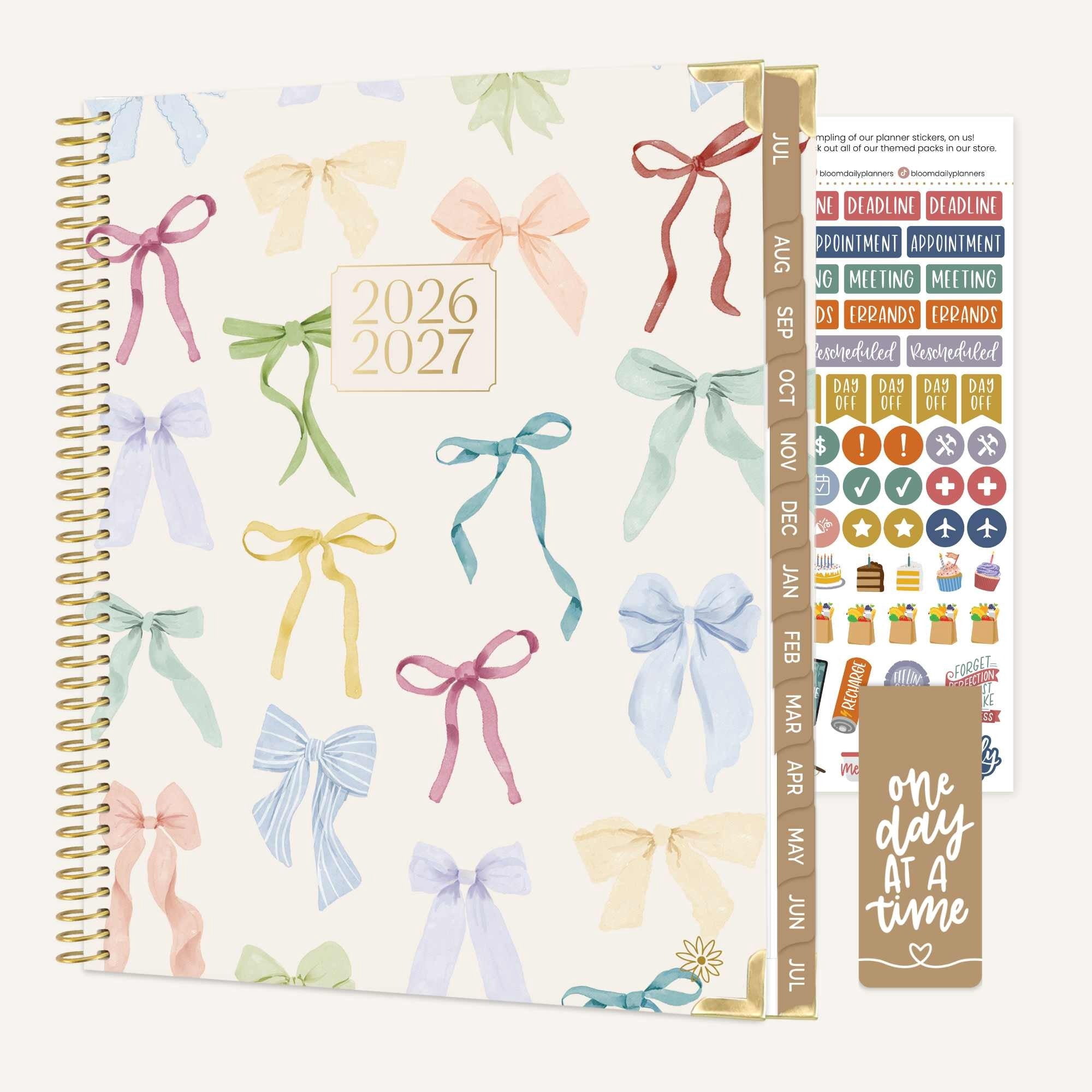 bloom daily planners 2026-2027 Academic Planner, 13-Month Monthly & Weekly Hard Cover, 8.5" x 11", Bows