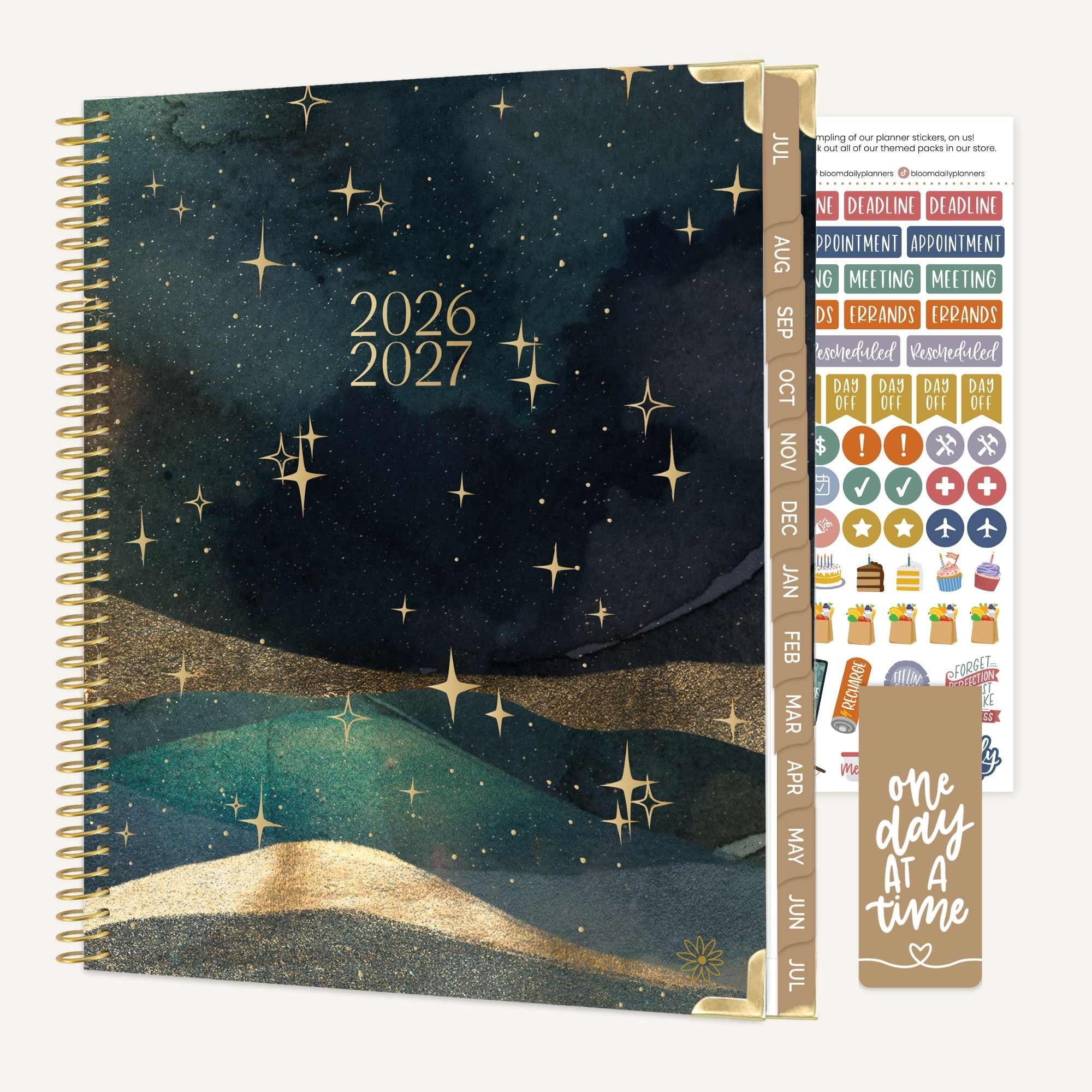 bloom daily planners 2026-2027 Academic Planner, 13-Month Monthly & Weekly Hard Cover, 8.5" x 11", Celestial Skies