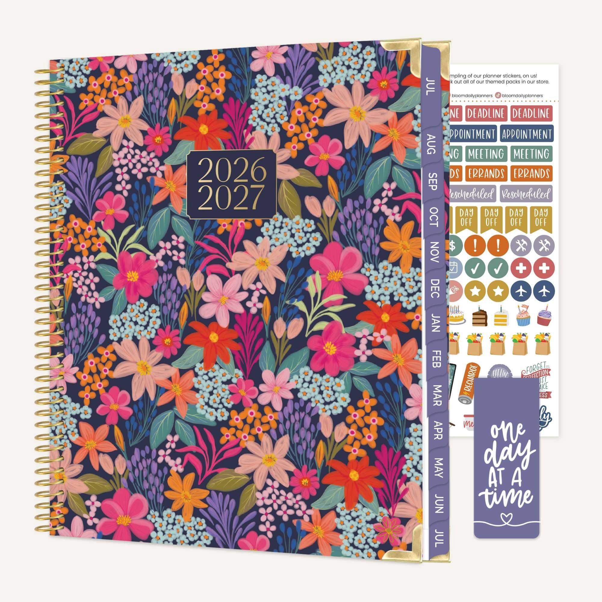 bloom daily planners 2026-2027 Academic Planner, 13-Month Monthly & Weekly Hard Cover, 8.5" x 11", Floral Fiesta