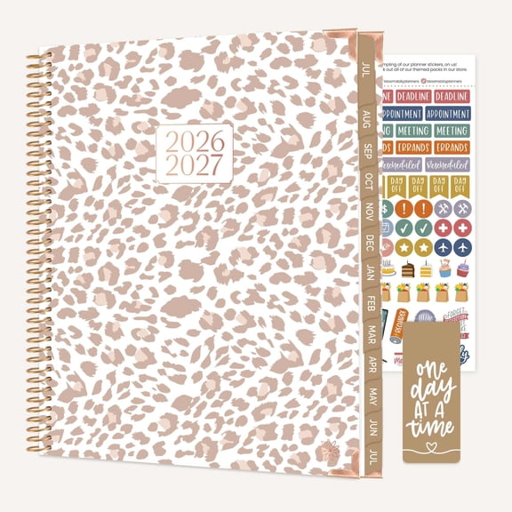 bloom daily planners 2026-2027 Academic Planner, 13-Month Monthly & Weekly Hard Cover, 8.5" x 11", Tan Leopard