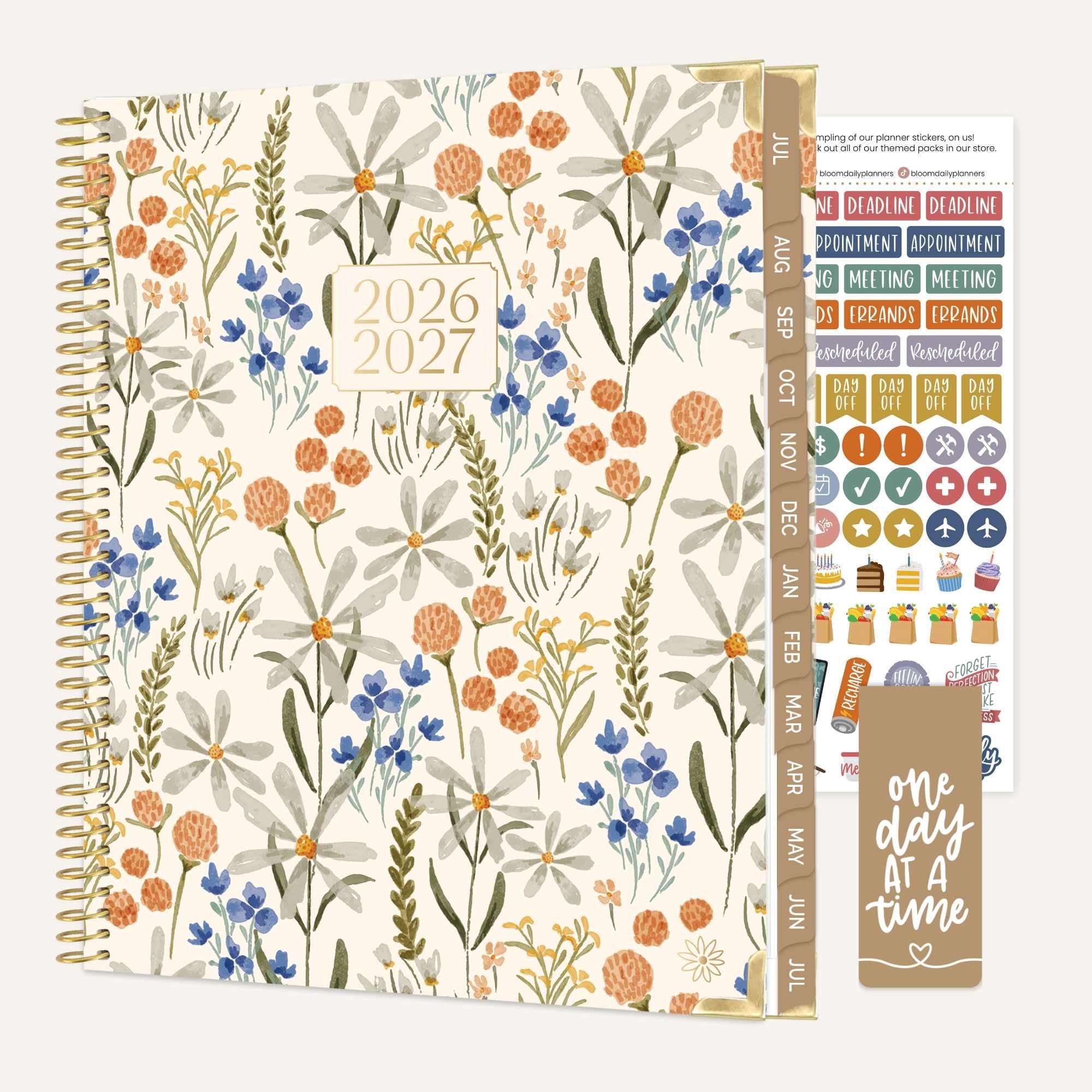 bloom daily planners 2026-2027 Academic Planner, 13-Month Monthly & Weekly Hard Cover, 8.5" x 11", Whimsical Wildflowers