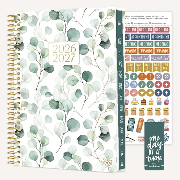 bloom daily planners 2026-2027 Academic Planner, 13 Month Monthly & Weekly Soft Cover, 5.5" x 8.25", Stickers Included, Boho Greenery
