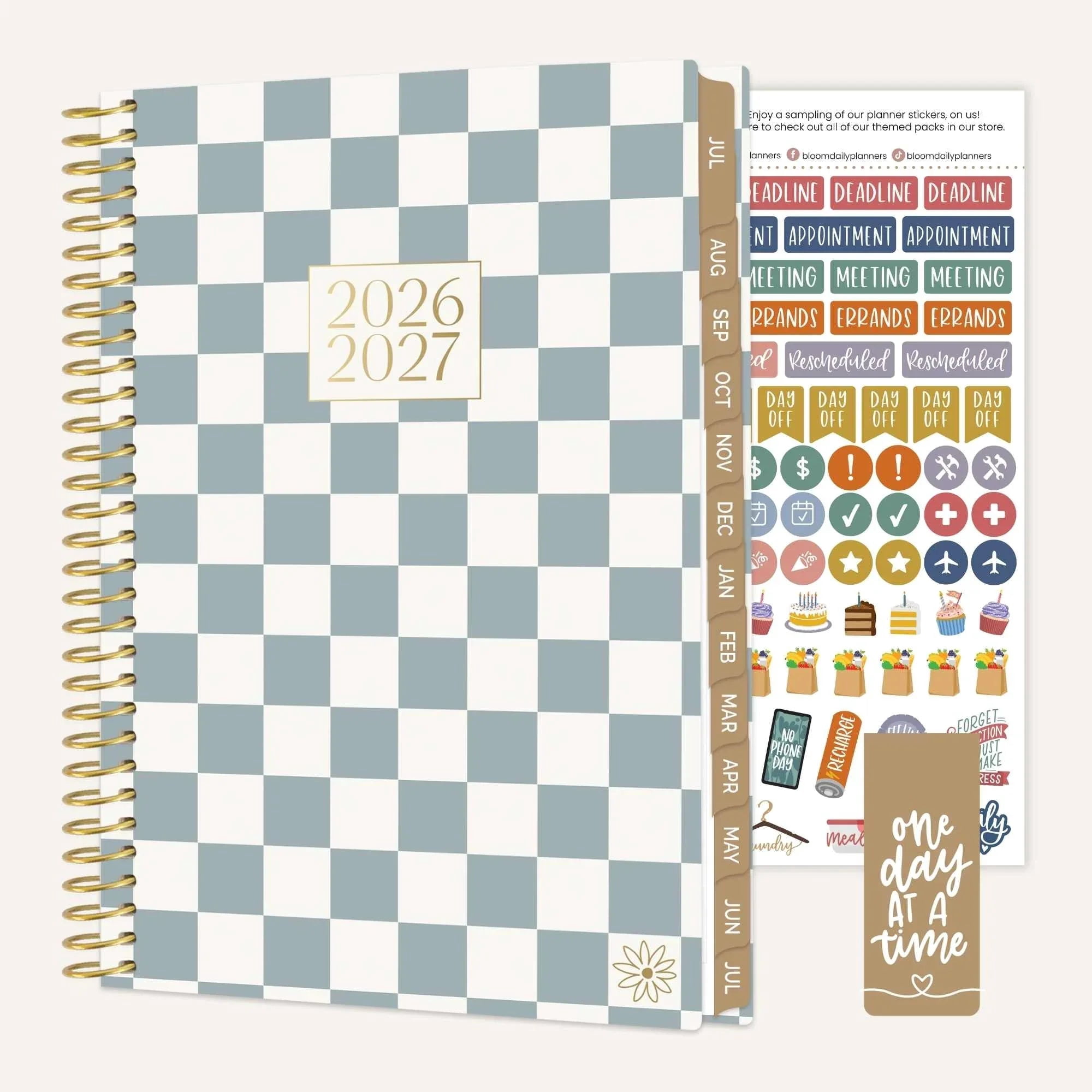 bloom daily planners 2026-2027 Academic Planner, 13 Month Monthly & Weekly Soft Cover, 5.5" x 8.25", Stickers Included, Checkered